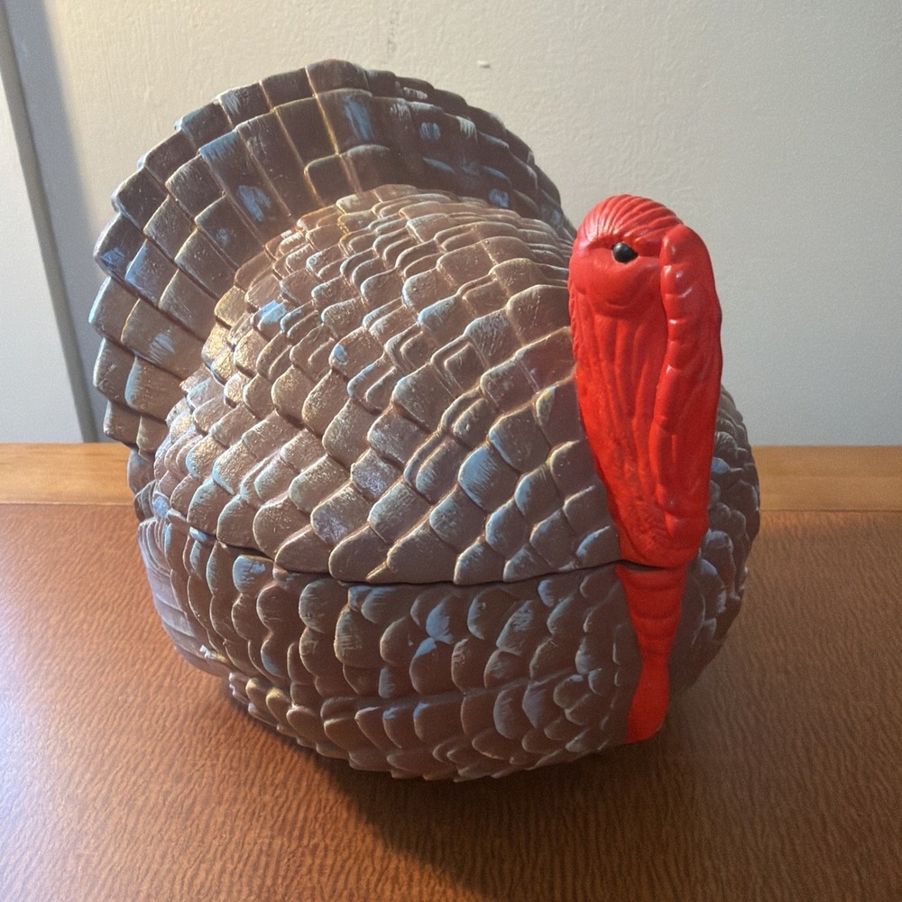 Vtg Hand Painted Ceramic Turkey Candy Cookie Jar 5.5" 1980s Thanksgiving - Picture 1 of 6